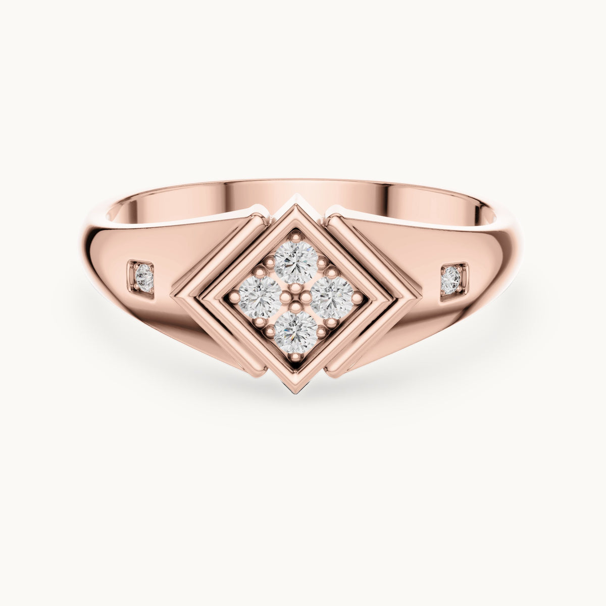 Round lab-grown diamond geometric signet ring in rose gold, 0.20 CT TW, view 4