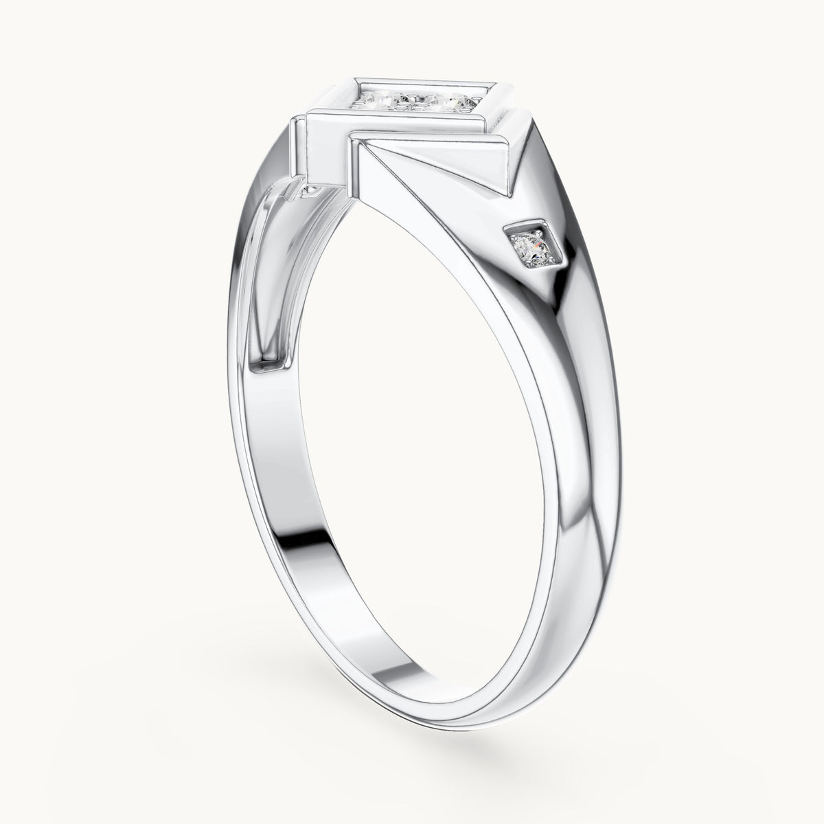 Round lab-grown diamond geometric signet ring in white gold, 0.20 CT TW, view 1