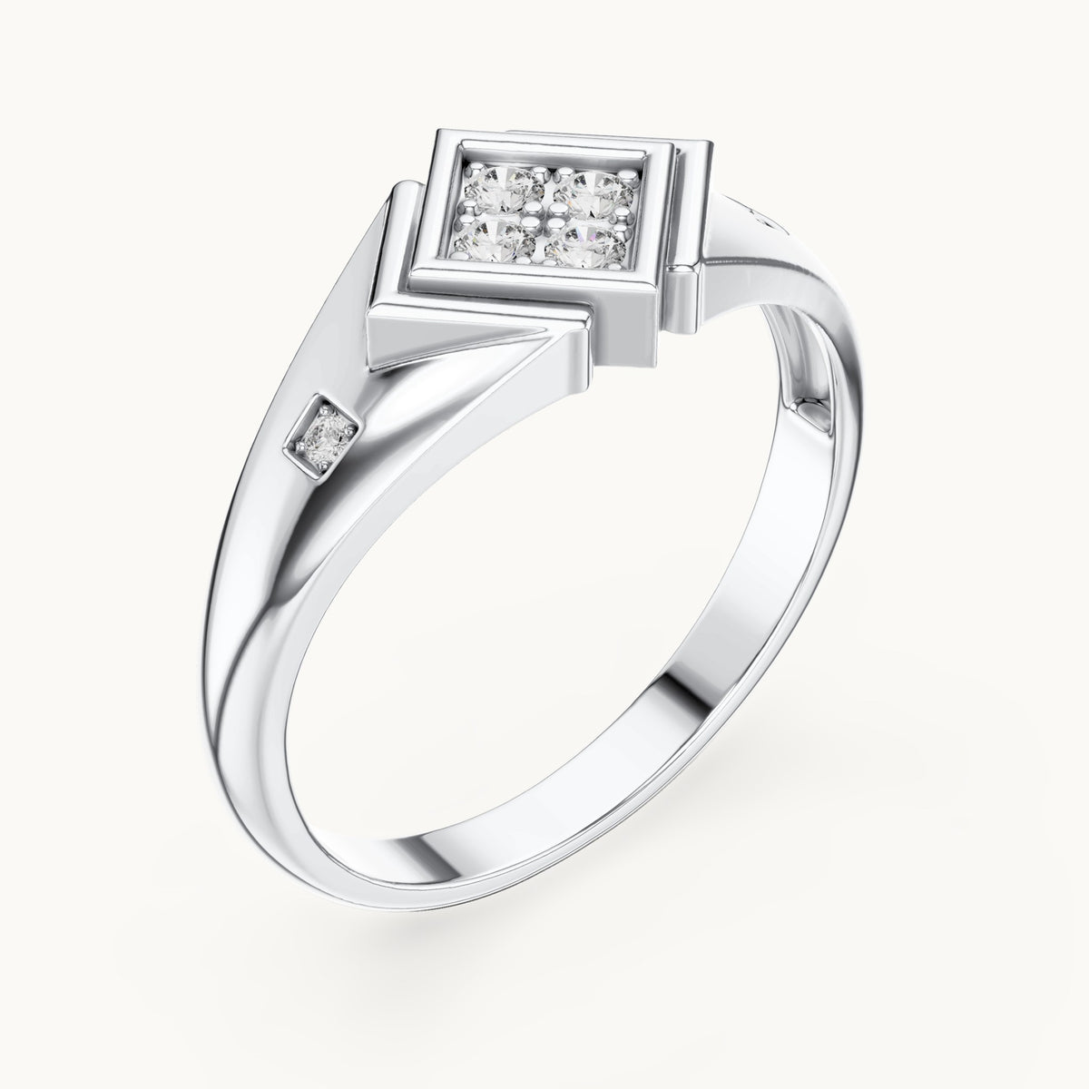 Round lab-grown diamond geometric signet ring in white gold, 0.20 CT TW, view 2