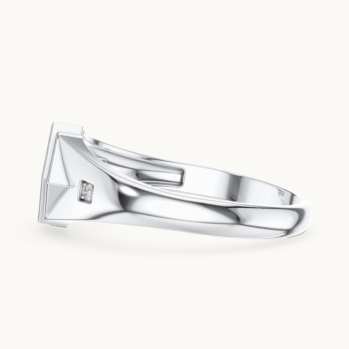 Round lab-grown diamond geometric signet ring in white gold, 0.20 CT TW, view 3