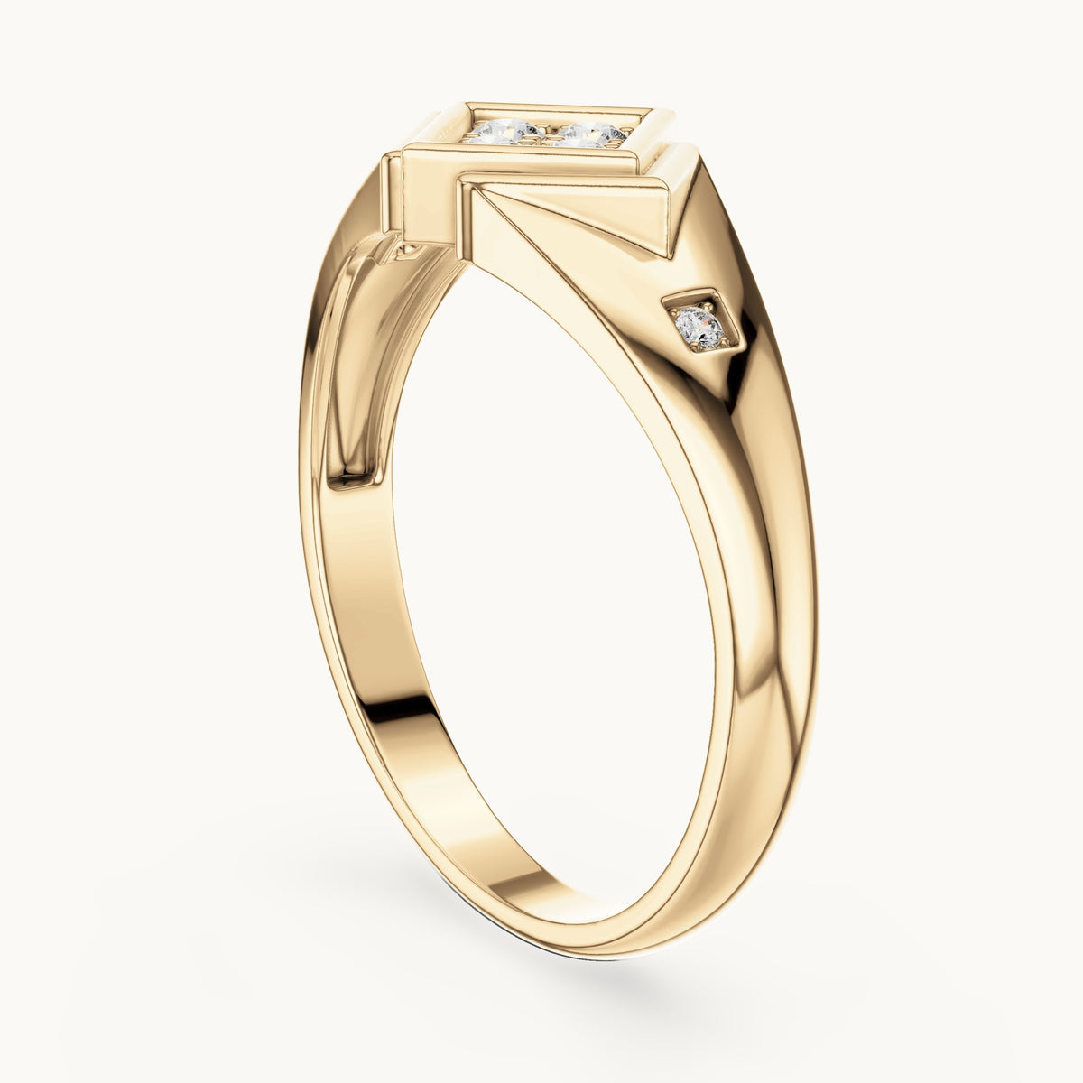 Round lab-grown diamond geometric signet ring in yellow gold, 0.20 CT TW, view 1
