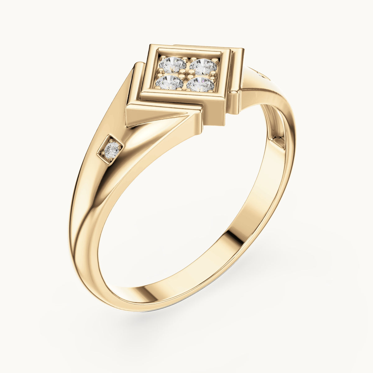 Round lab-grown diamond geometric signet ring in yellow gold, 0.20 CT TW, view 2