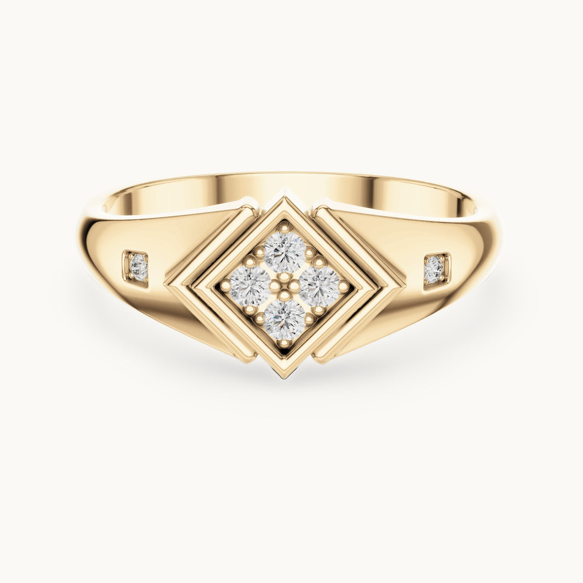 Round lab-grown diamond geometric signet ring in yellow gold, 0.20 CT TW, view 4