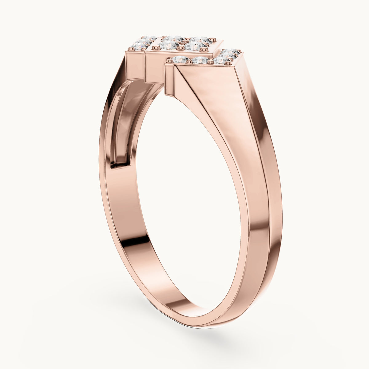 Round lab-grown diamond geometric pavé signet ring in rose gold, 0.28 CT TW, view 1