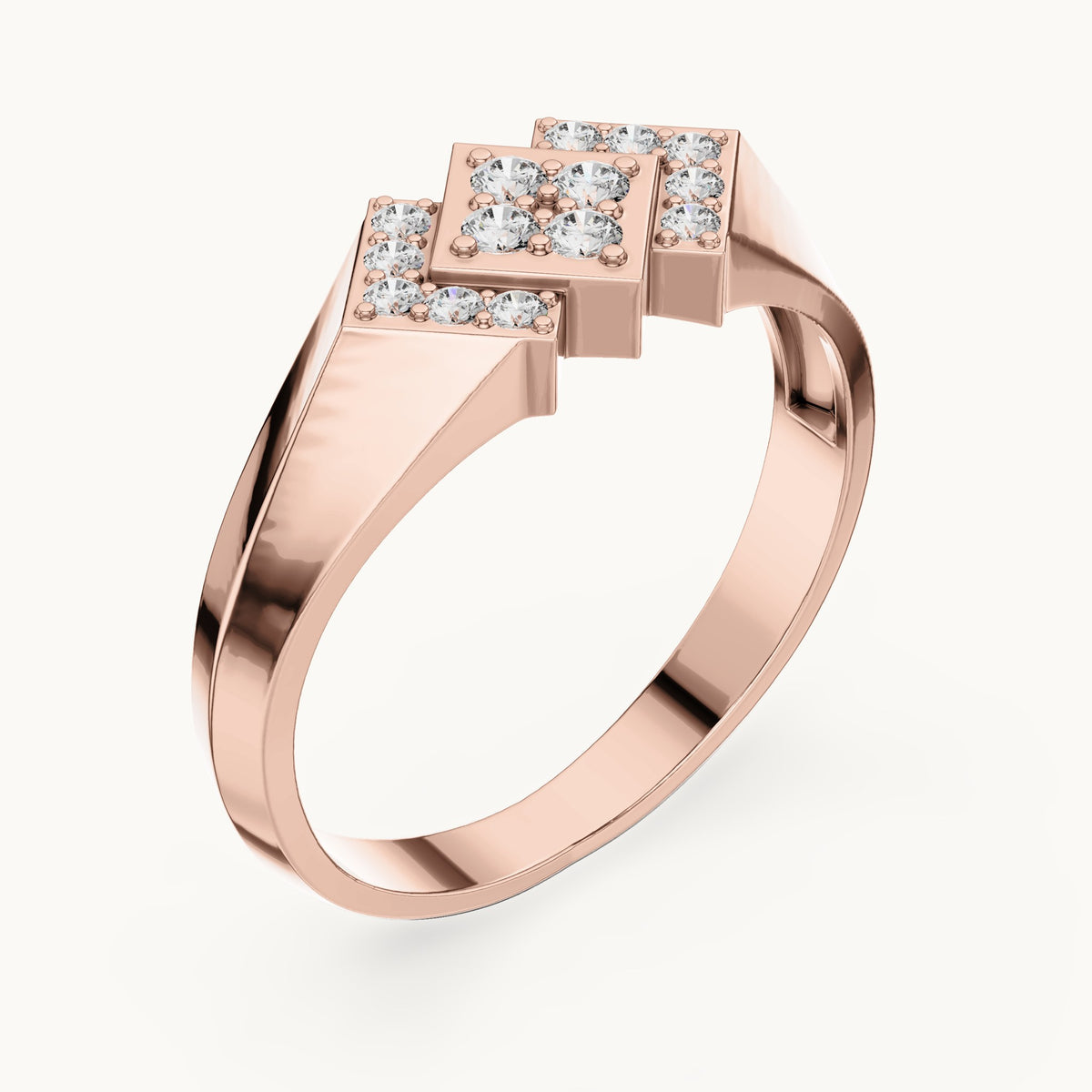 Round lab-grown diamond geometric pavé signet ring in rose gold, 0.28 CT TW, view 2