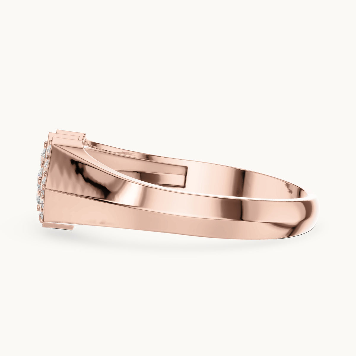 Round lab-grown diamond geometric pavé signet ring in rose gold, 0.28 CT TW, view 3