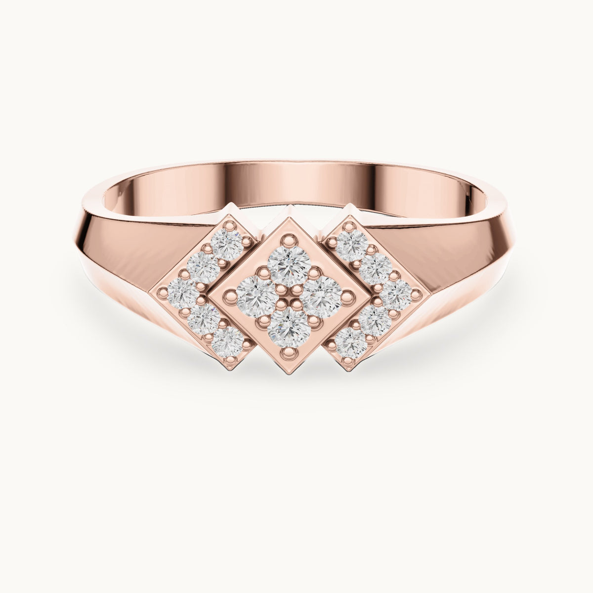 Round lab-grown diamond geometric pavé signet ring in rose gold, 0.28 CT TW, view 4