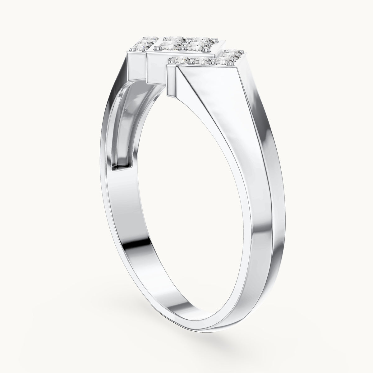 Round lab-grown diamond geometric pavé signet ring in white gold, 0.28 CT TW, view 1