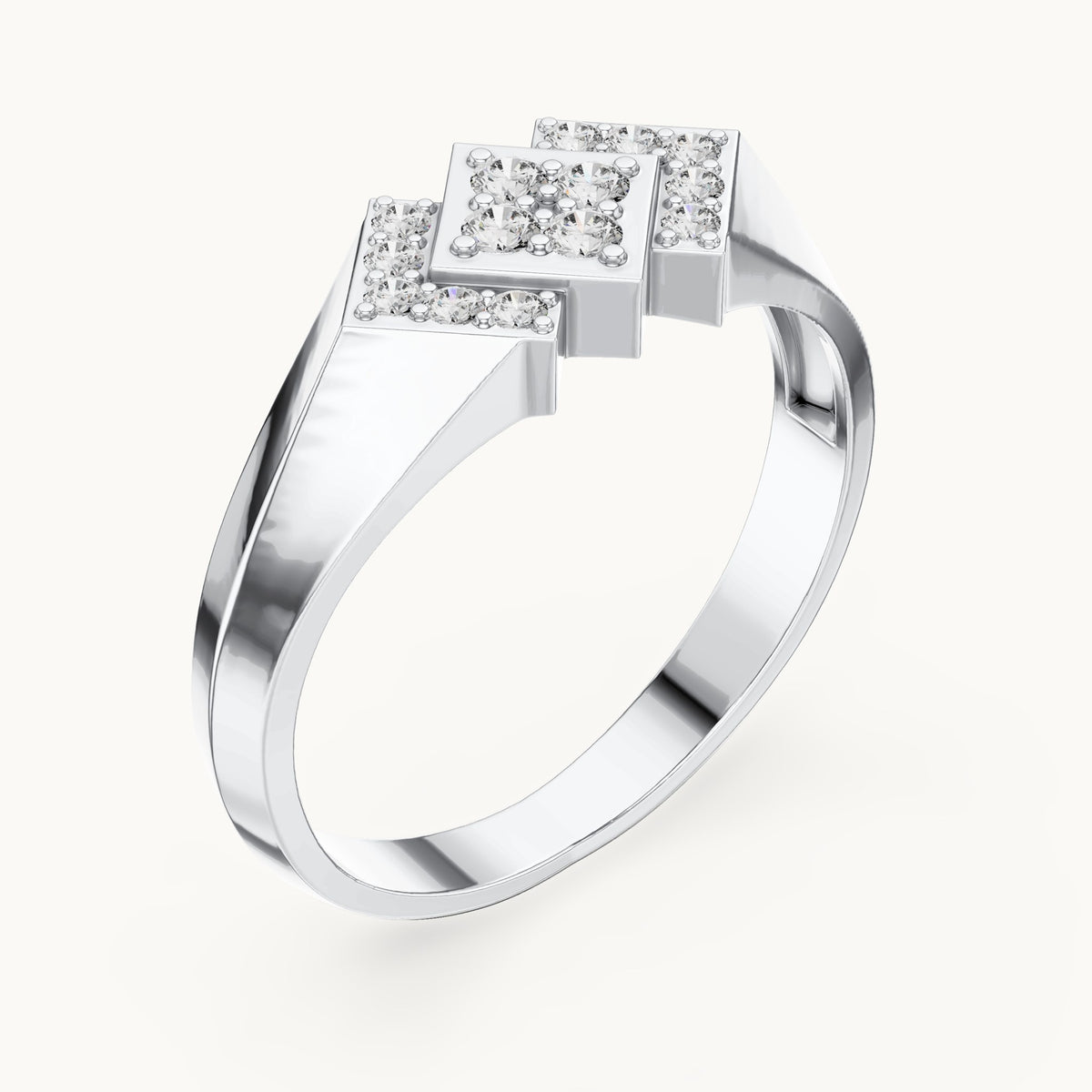 Round lab-grown diamond geometric pavé signet ring in white gold, 0.28 CT TW, view 2