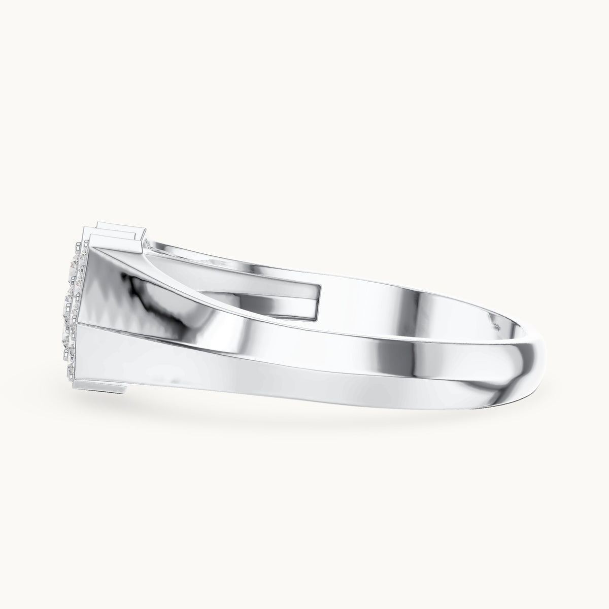 Round lab-grown diamond geometric pavé signet ring in white gold, 0.28 CT TW, view 3