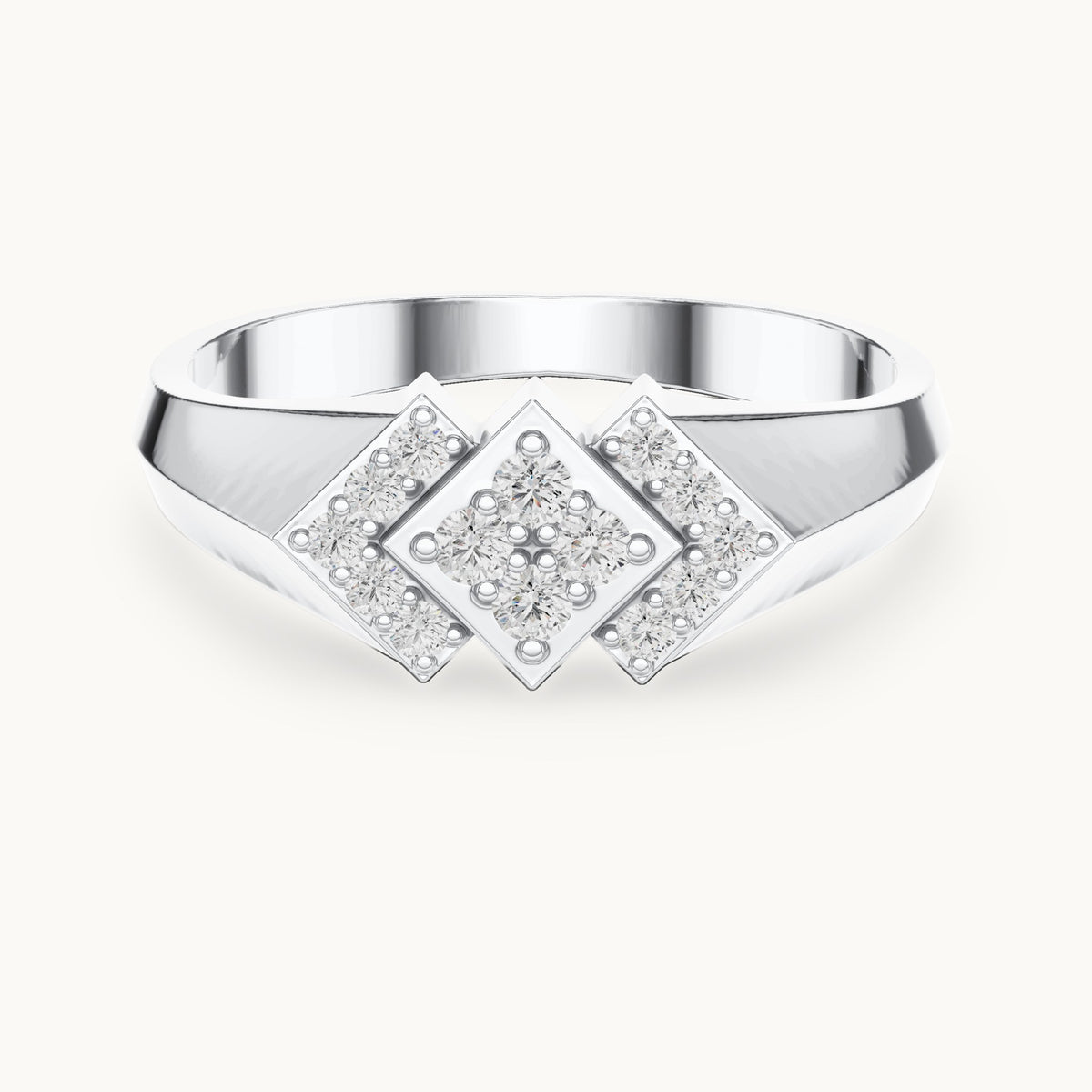 Round lab-grown diamond geometric pavé signet ring in white gold, 0.28 CT TW, view 4