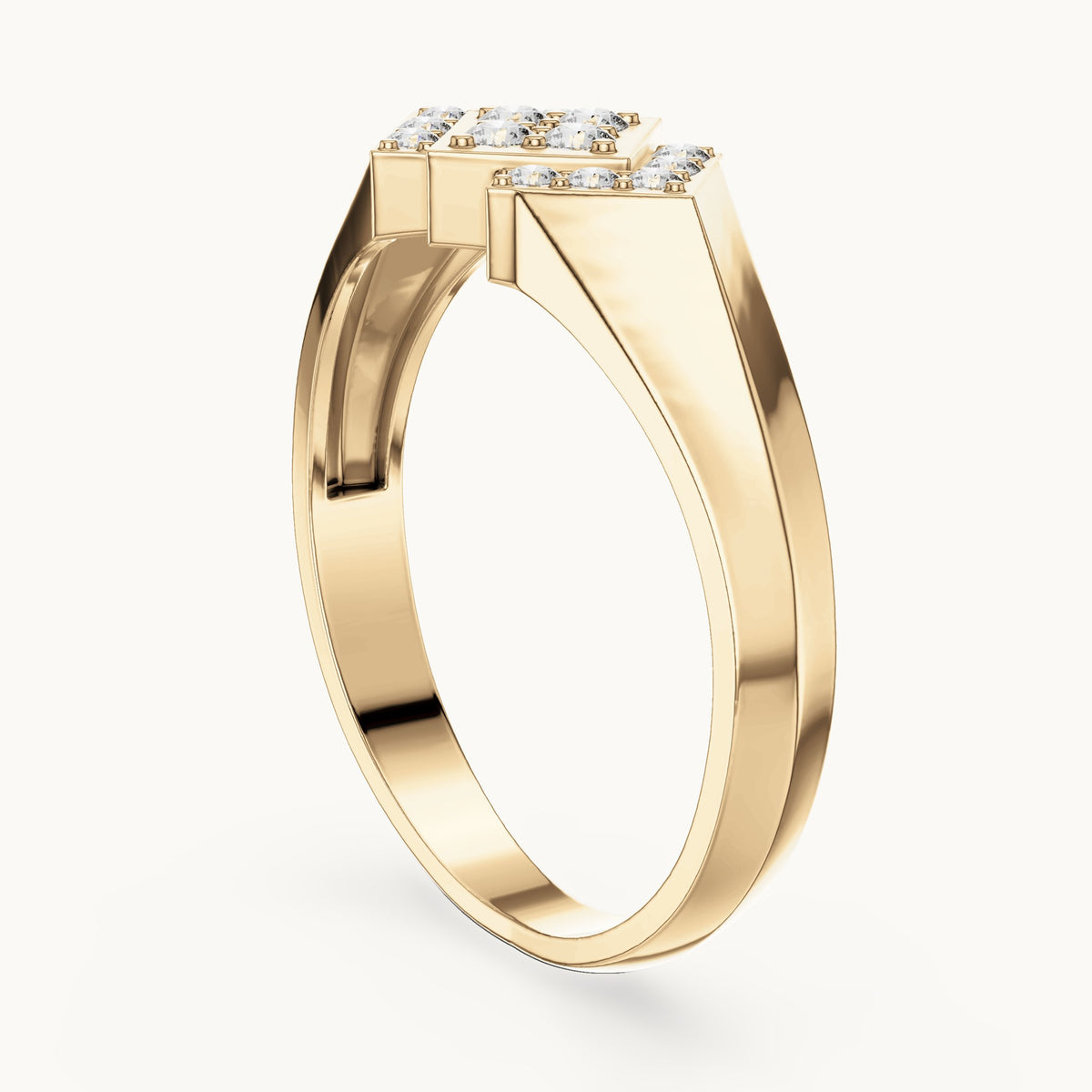 Round lab-grown diamond geometric pavé signet ring in yellow gold, 0.28 CT TW, view 1