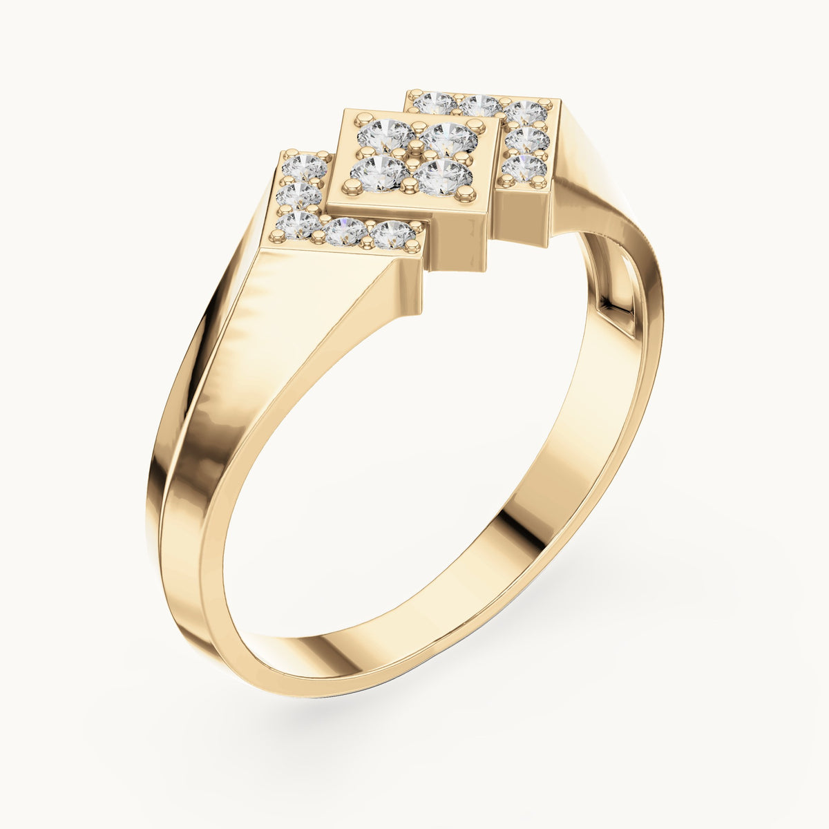 Round lab-grown diamond geometric pavé signet ring in yellow gold, 0.28 CT TW, view 2