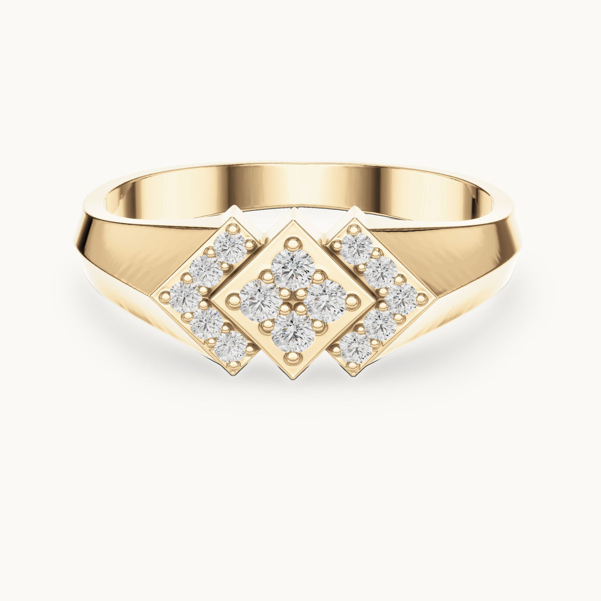 Round lab-grown diamond geometric pavé signet ring in yellow gold, 0.28 CT TW, view 4