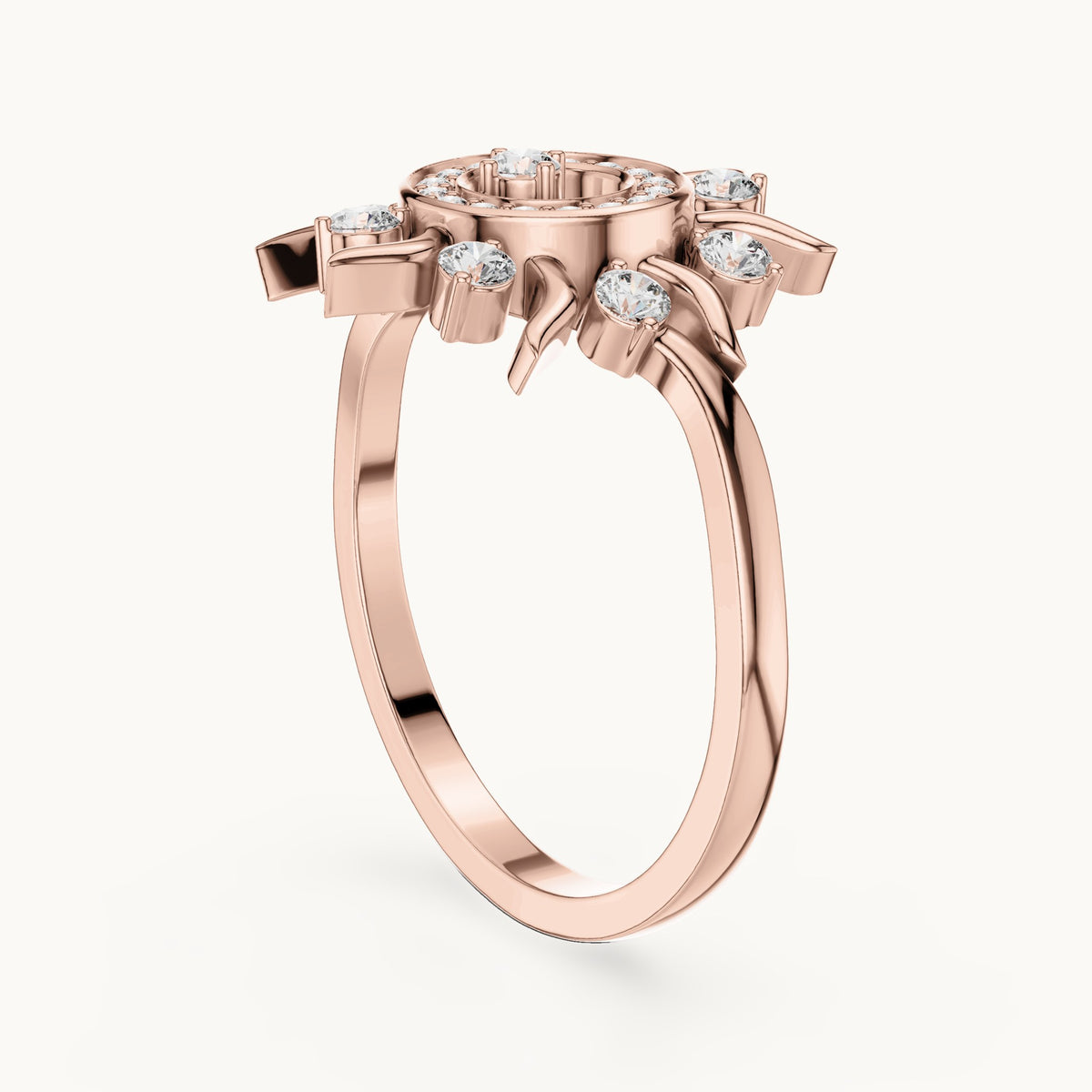 Round lab-grown diamond sunburst cocktail ring in rose gold, 0.305 CT TW, view 1
