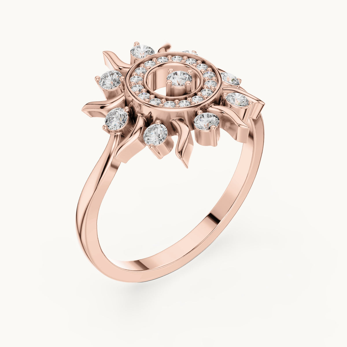 Round lab-grown diamond sunburst cocktail ring in rose gold, 0.305 CT TW, view 2