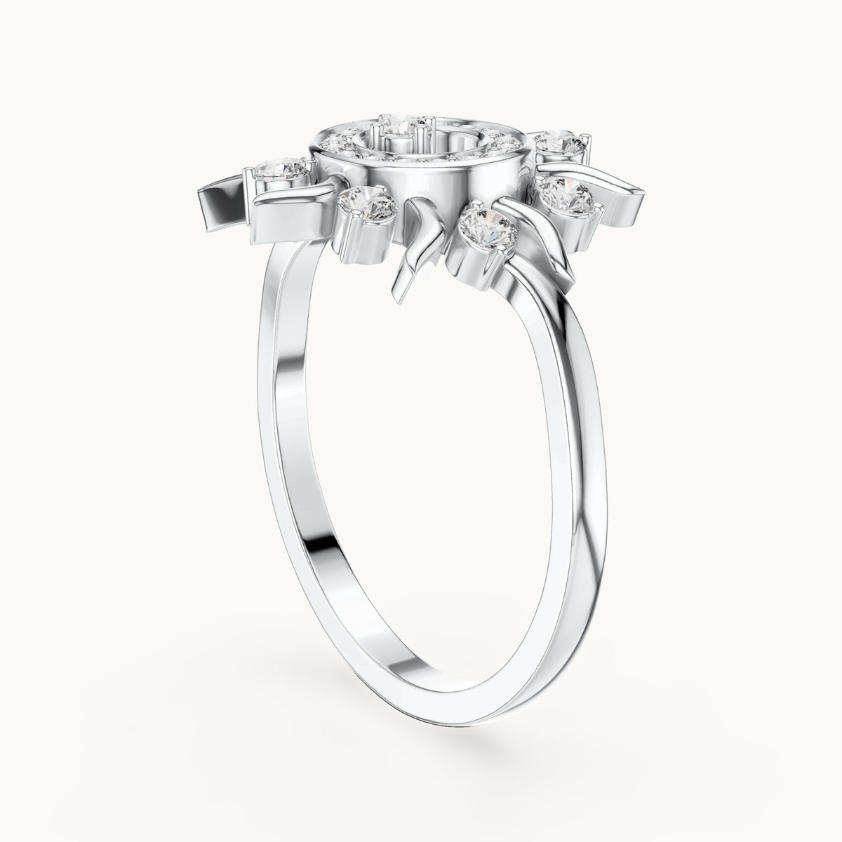 Round lab-grown diamond sunburst cocktail ring in white gold, 0.305 CT TW, view 1