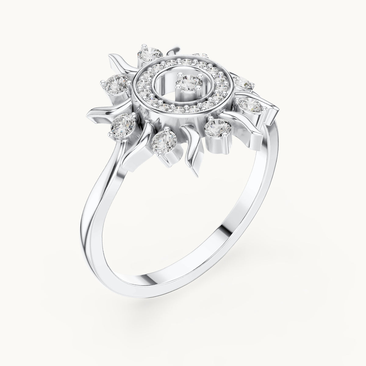 Round lab-grown diamond sunburst cocktail ring in white gold, 0.305 CT TW, view 2