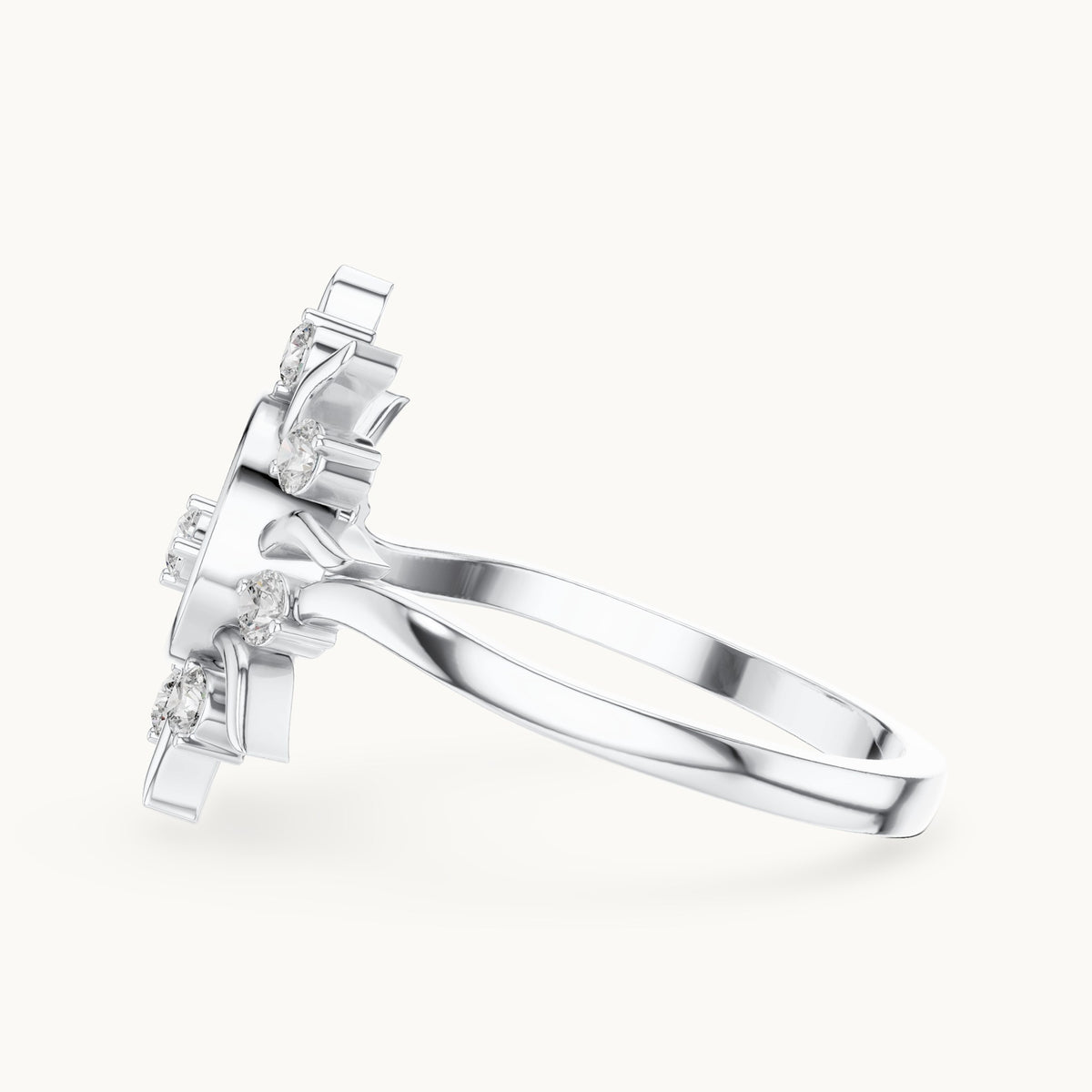 Round lab-grown diamond sunburst cocktail ring in white gold, 0.305 CT TW, view 3