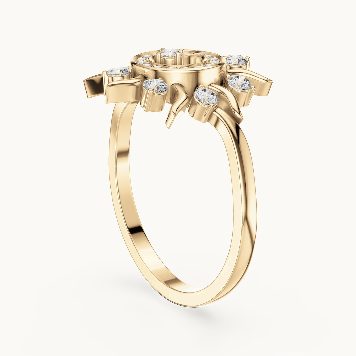 Round lab-grown diamond sunburst cocktail ring in yellow gold, 0.305 CT TW, view 1
