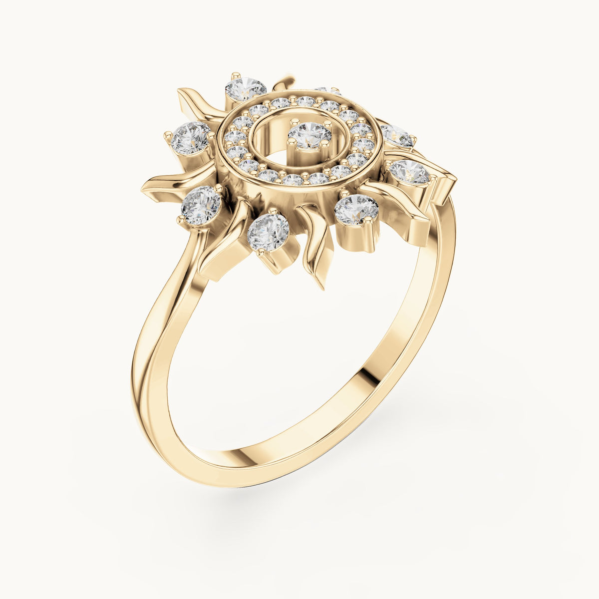 Round lab-grown diamond sunburst cocktail ring in yellow gold, 0.305 CT TW, view 2