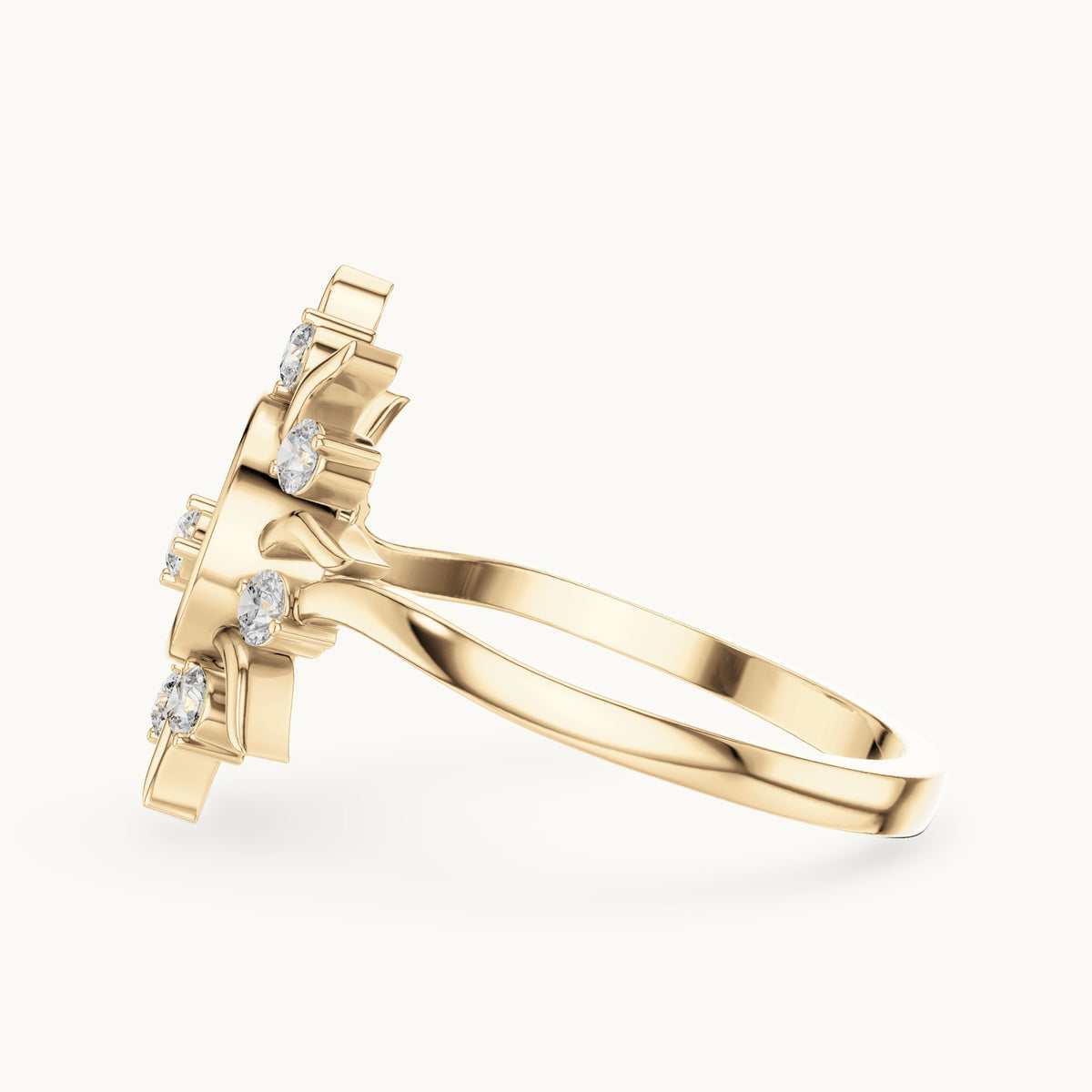 Round lab-grown diamond sunburst cocktail ring in yellow gold, 0.305 CT TW, view 3
