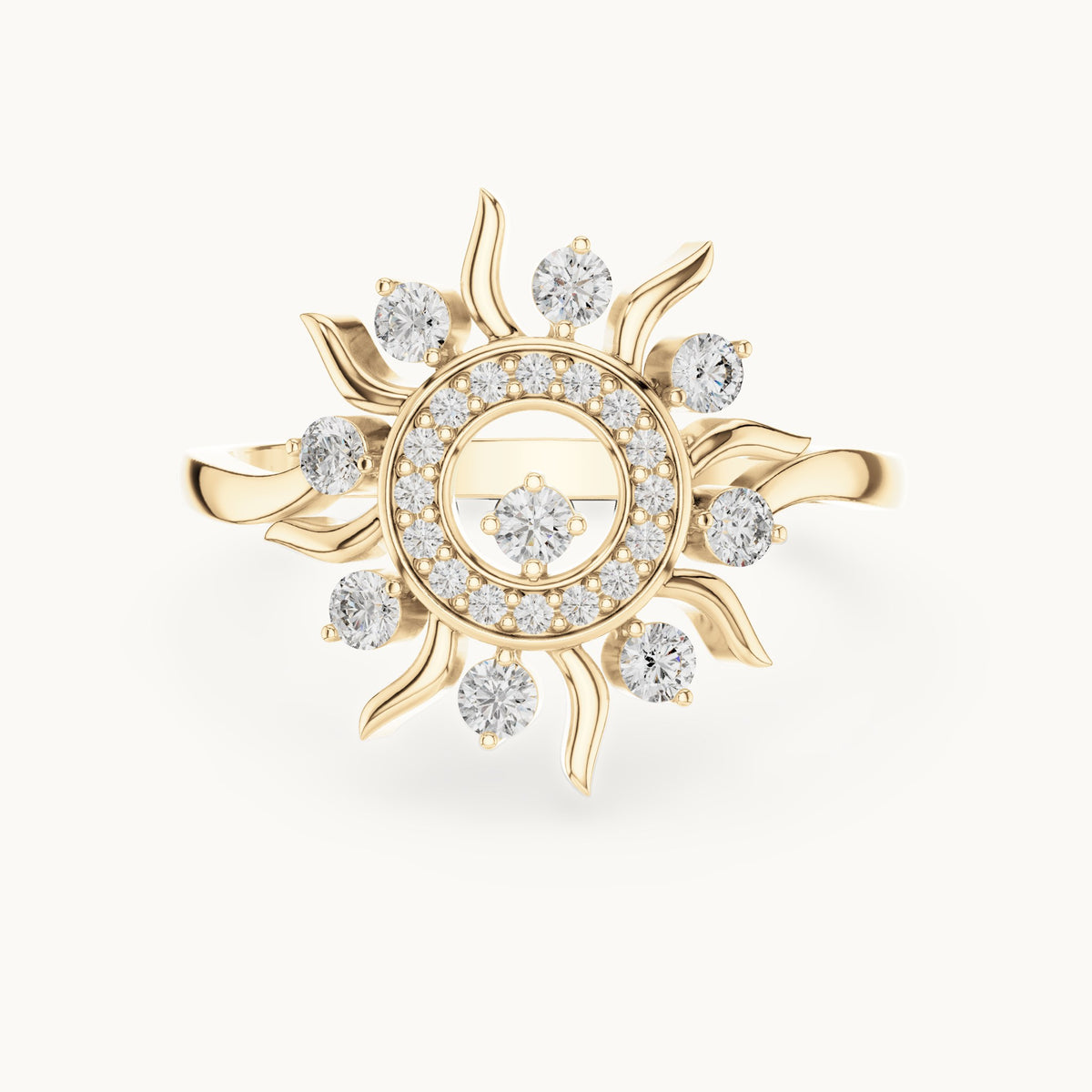 Round lab-grown diamond sunburst cocktail ring in yellow gold, 0.305 CT TW, view 4