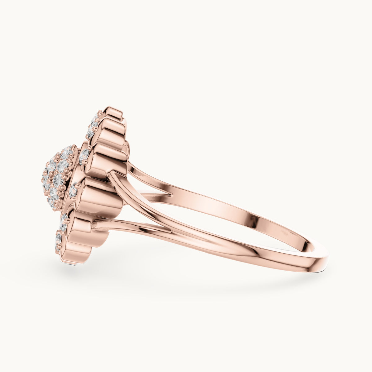 Round lab-grown diamond sunflower halo ring in rose gold, 0.234 CT TW, view 3