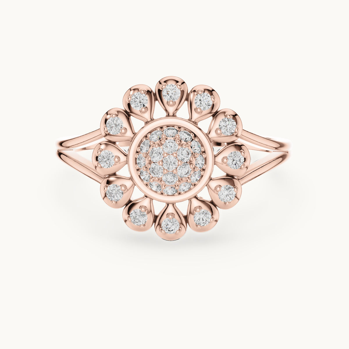 Round lab-grown diamond sunflower halo ring in rose gold, 0.234 CT TW, view 4
