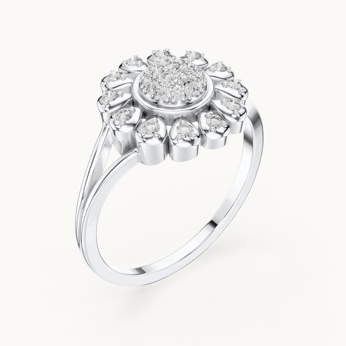 Round lab-grown diamond sunflower halo ring in white gold, 0.234 CT TW, view 2