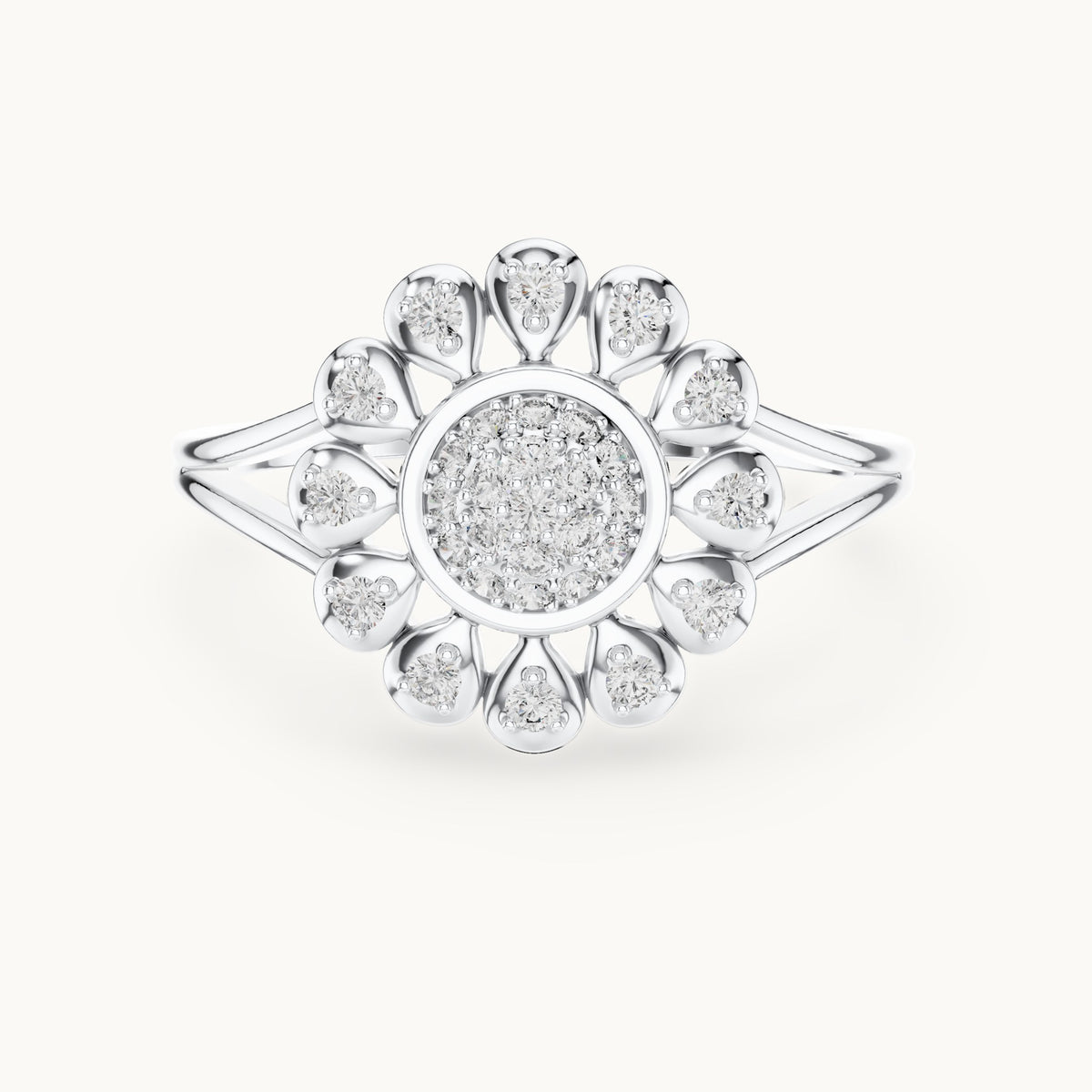 Round lab-grown diamond sunflower halo ring in white gold, 0.234 CT TW, view 4