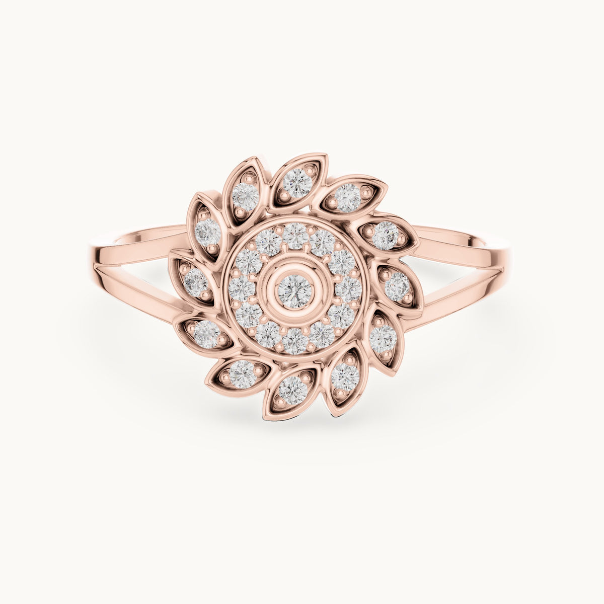 Round lab-grown diamond floral halo ring in rose gold, 0.147 CT TW, view 4