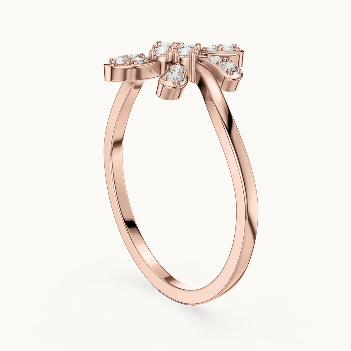 Round lab-grown diamond pinwheel flower ring in rose gold, 0.15 CT TW, view 1