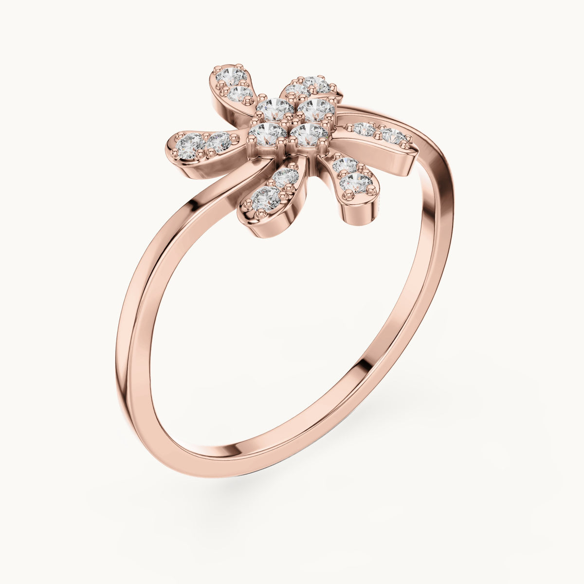 Round lab-grown diamond pinwheel flower ring in rose gold, 0.15 CT TW, view 2