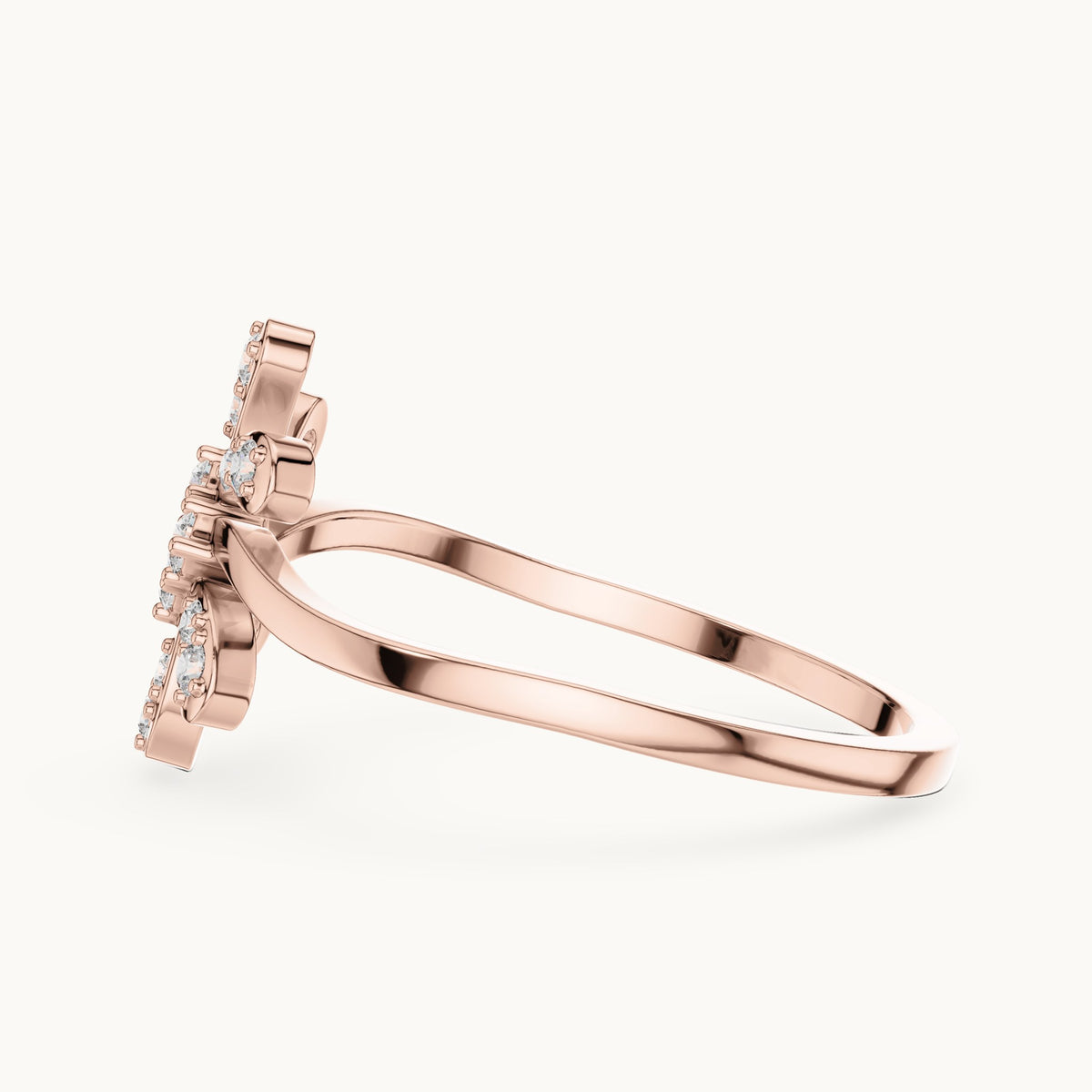Round lab-grown diamond pinwheel flower ring in rose gold, 0.15 CT TW, view 3