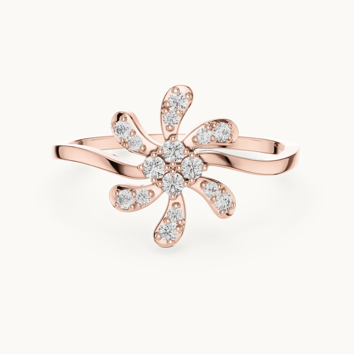 Round lab-grown diamond pinwheel flower ring in rose gold, 0.15 CT TW, view 4