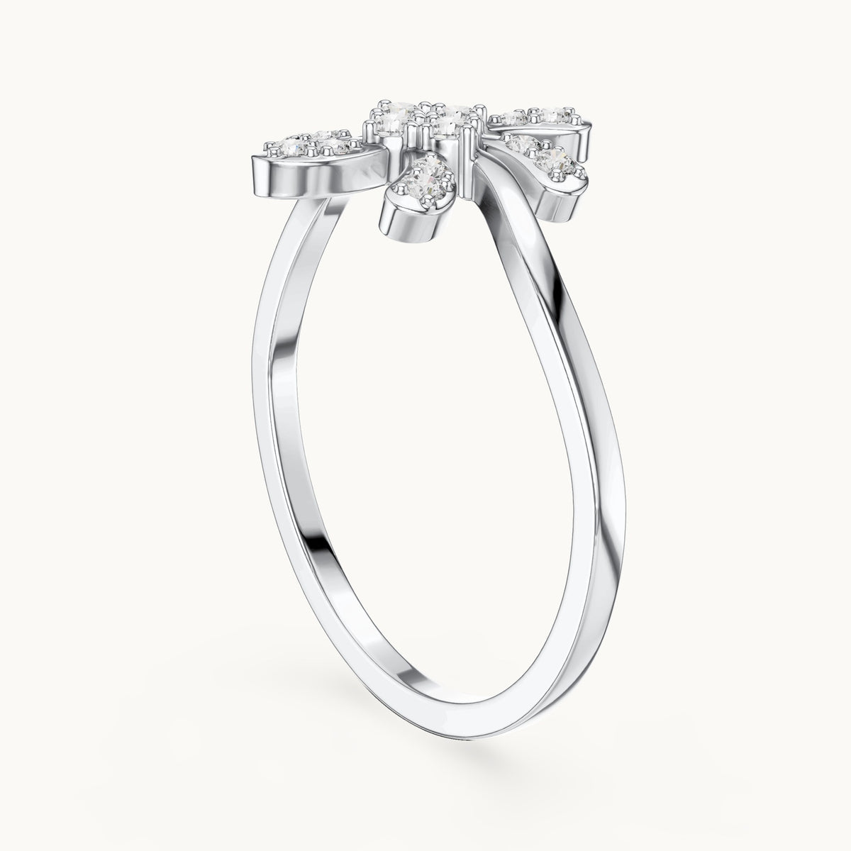Round lab-grown diamond pinwheel flower ring in white gold, 0.15 CT TW, view 1