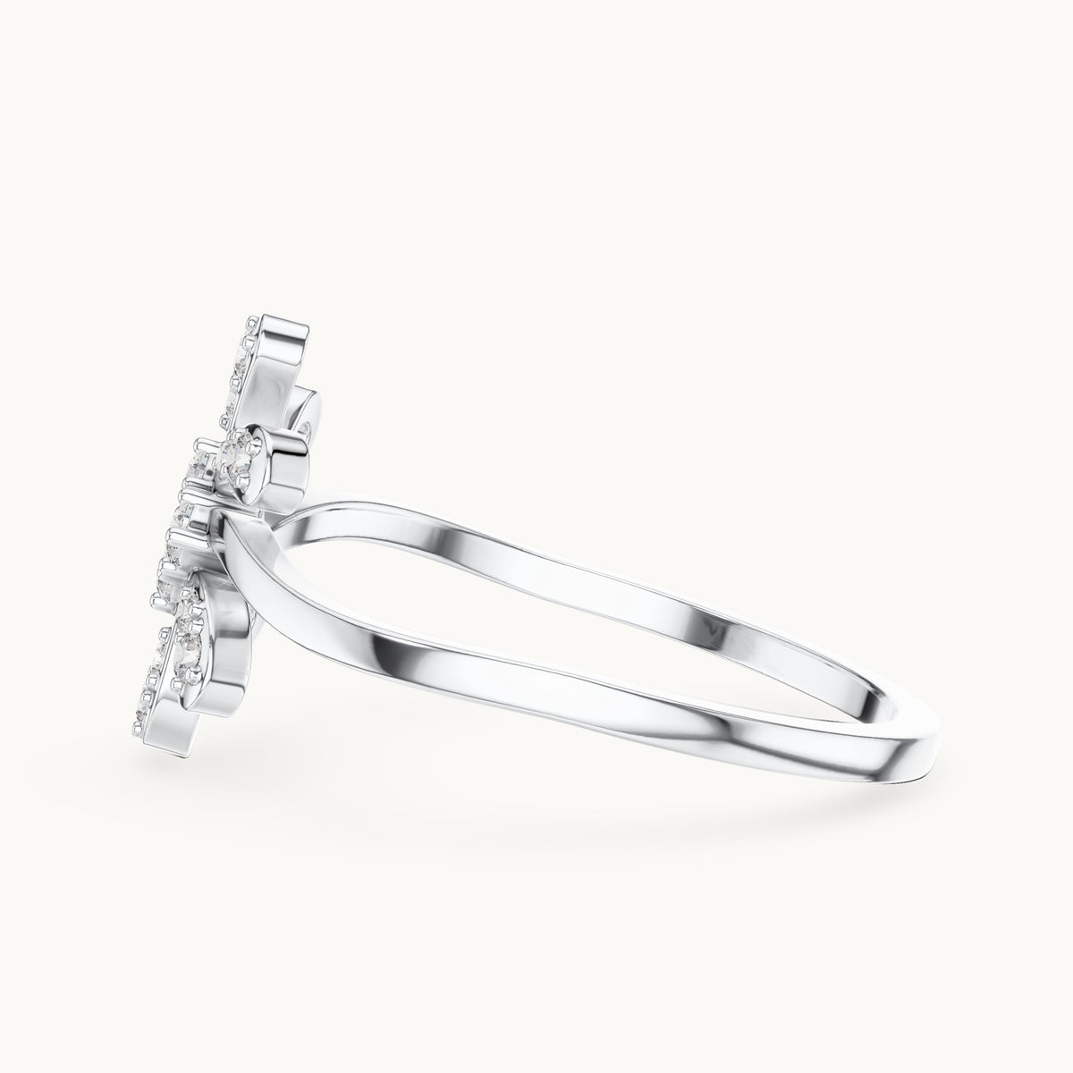 Round lab-grown diamond pinwheel flower ring in white gold, 0.15 CT TW, view 3