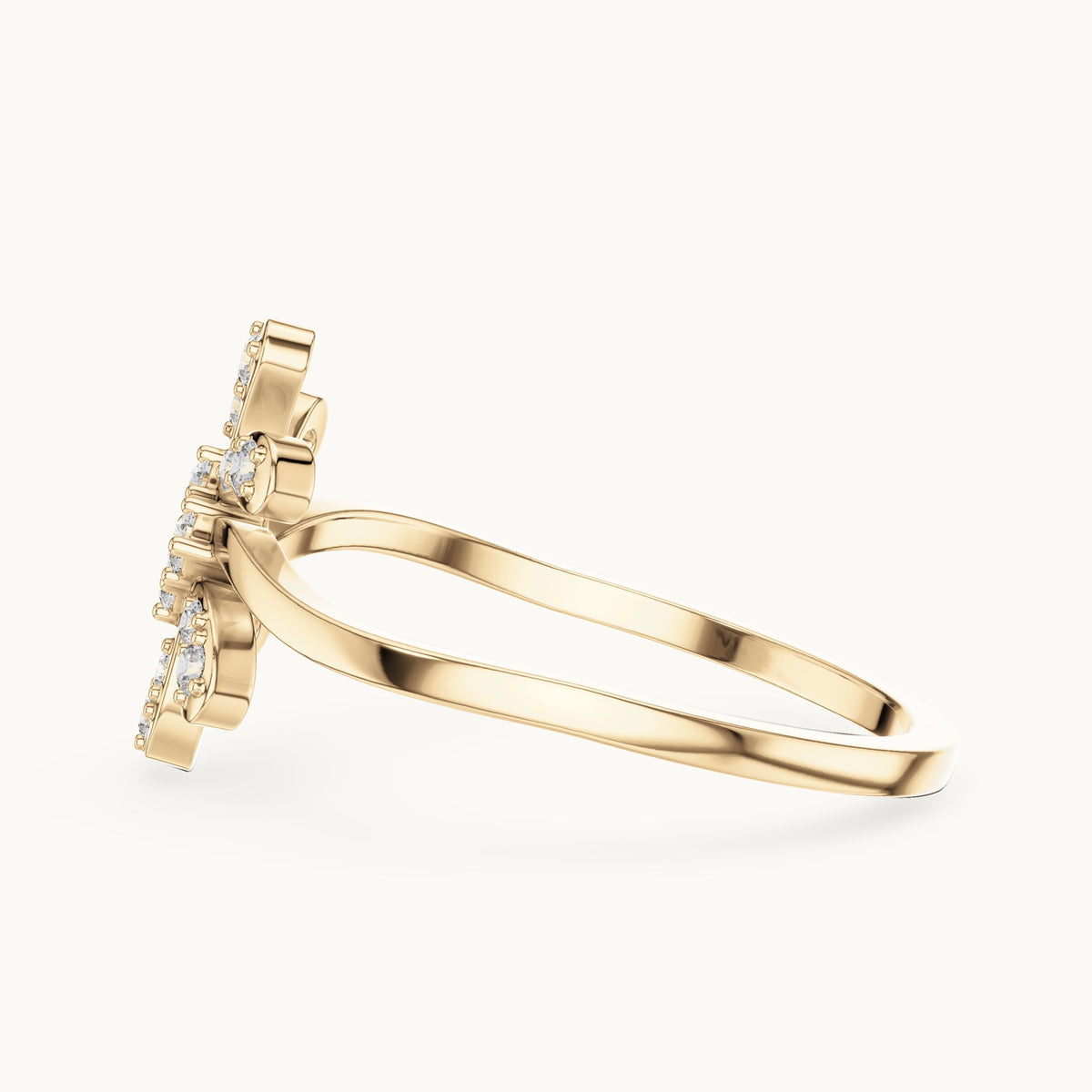 Round lab-grown diamond pinwheel flower ring in yellow gold, 0.15 CT TW, view 3