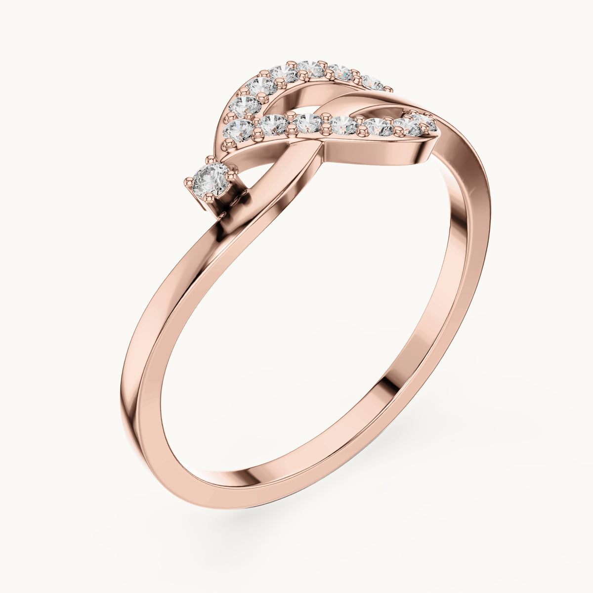 Round lab-grown diamond loop knot ring in rose gold, 0.14 CT TW, view 2