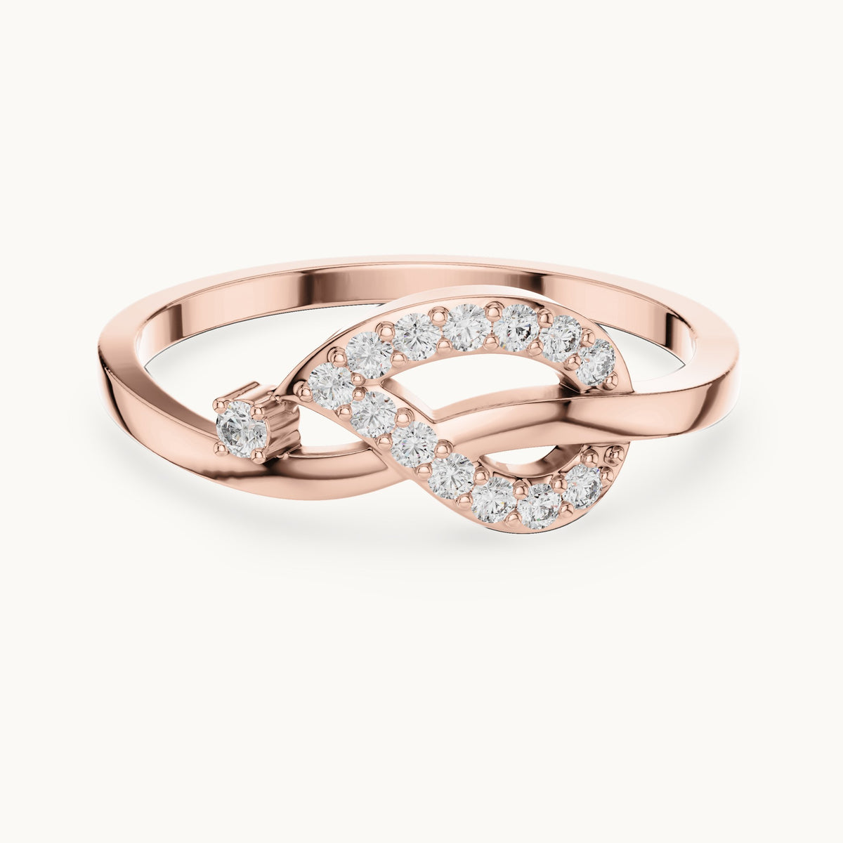 Round lab-grown diamond loop knot ring in rose gold, 0.14 CT TW, view 4