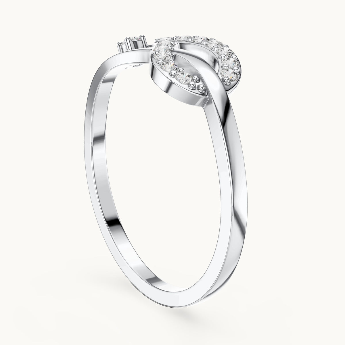Round lab-grown diamond loop knot ring in white gold, 0.14 CT TW, view 1