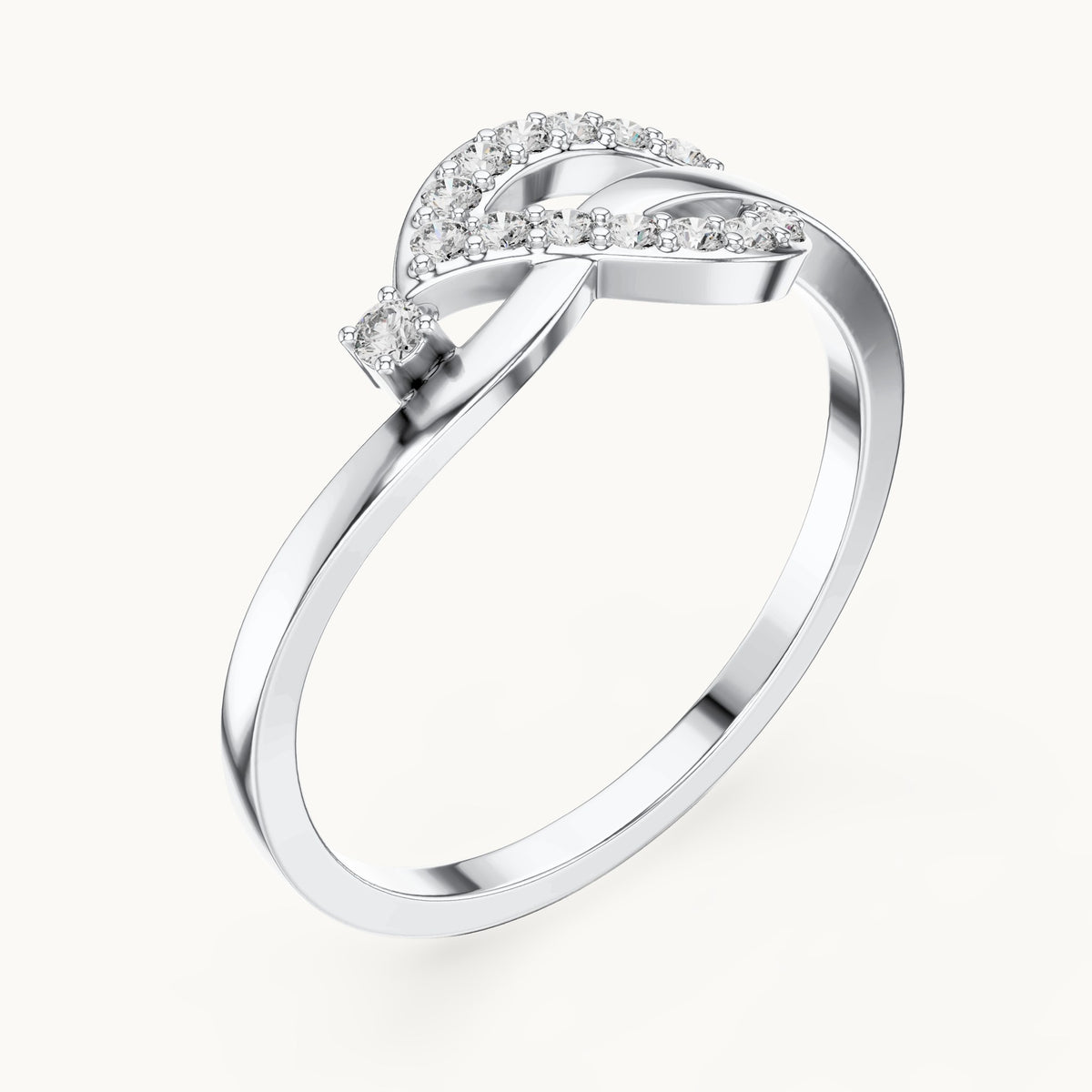 Round lab-grown diamond loop knot ring in white gold, 0.14 CT TW, view 2