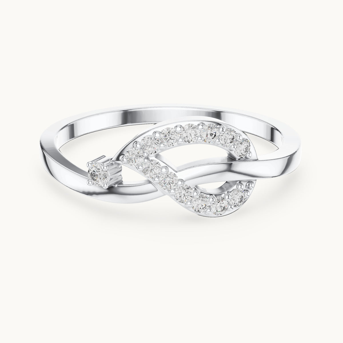 Round lab-grown diamond loop knot ring in white gold, 0.14 CT TW, view 4