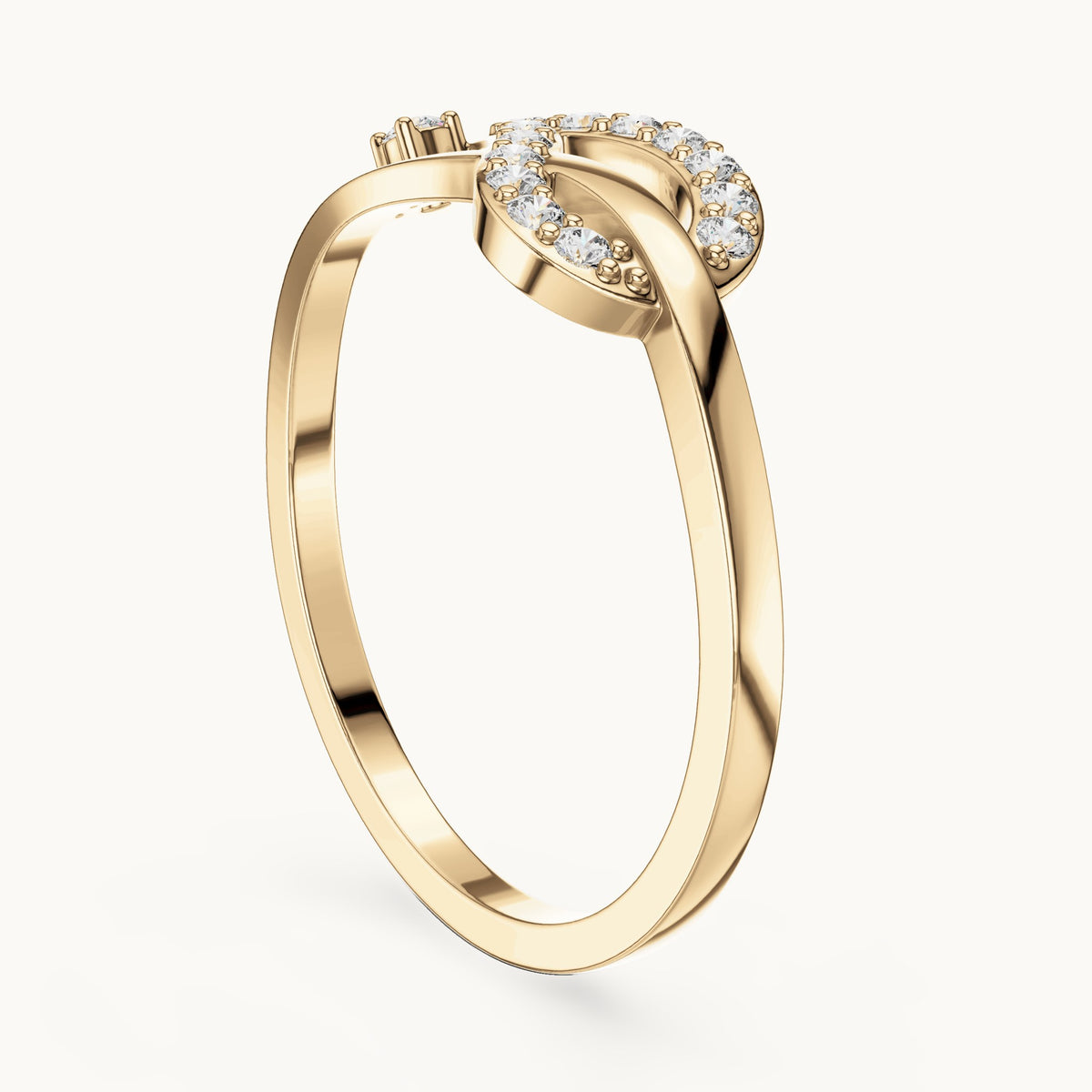 Round lab-grown diamond loop knot ring in yellow gold, 0.14 CT TW, view 1