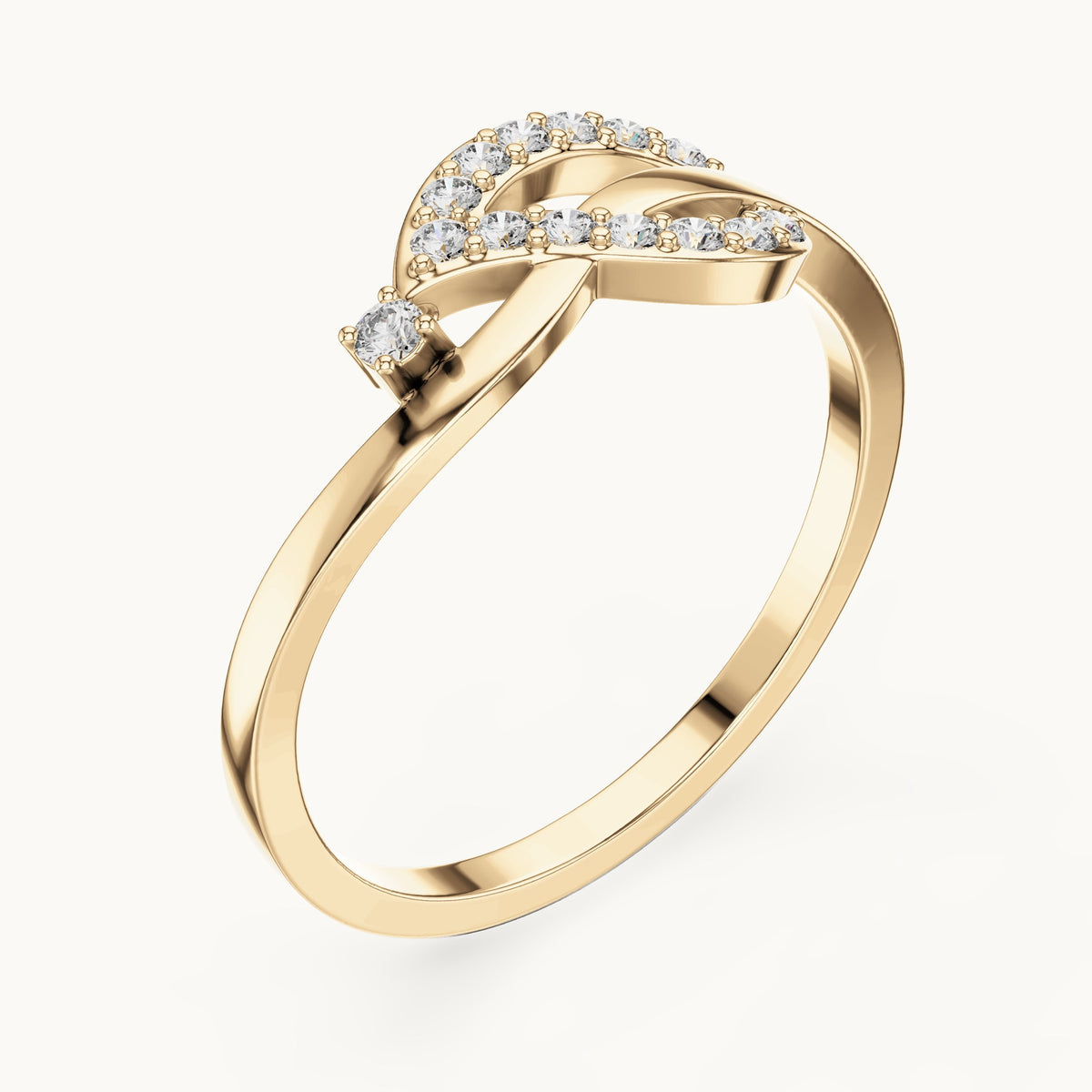 Round lab-grown diamond loop knot ring in yellow gold, 0.14 CT TW, view 2