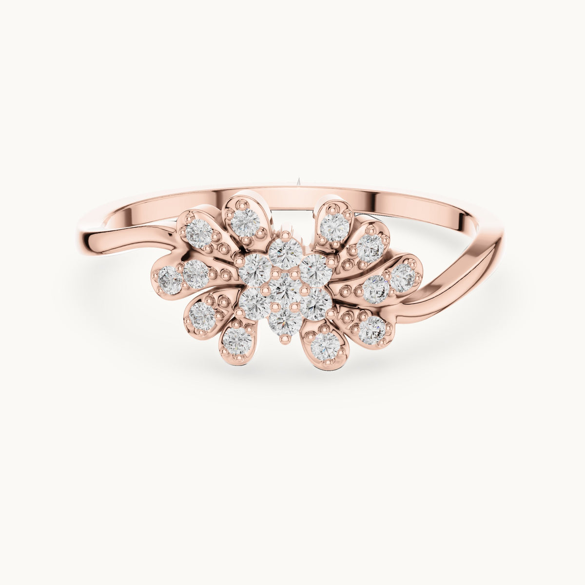 Round lab-grown diamond flower and leaf cluster bypass ring in rose gold, 0.16 CT TW, view 4