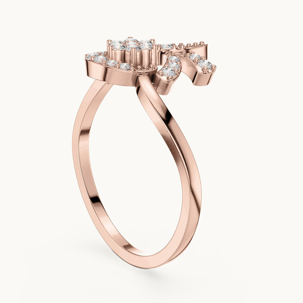 Round lab-grown diamond flower swirl cocktail ring in rose gold, 0.19 CT TW, view 1