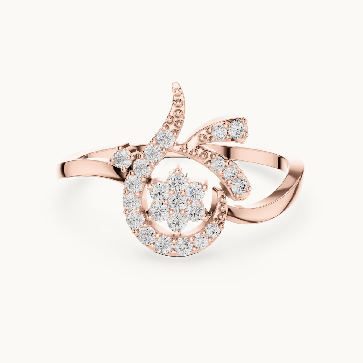 Round lab-grown diamond flower swirl cocktail ring in rose gold, 0.19 CT TW, view 4