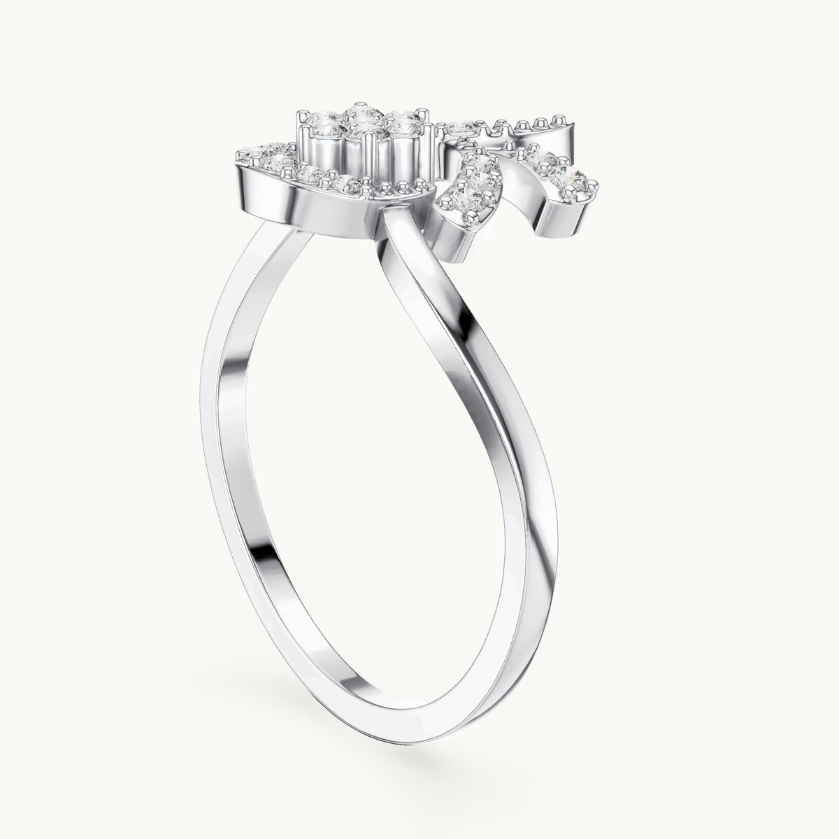 Round lab-grown diamond flower swirl cocktail ring in white gold, 0.19 CT TW, view 1